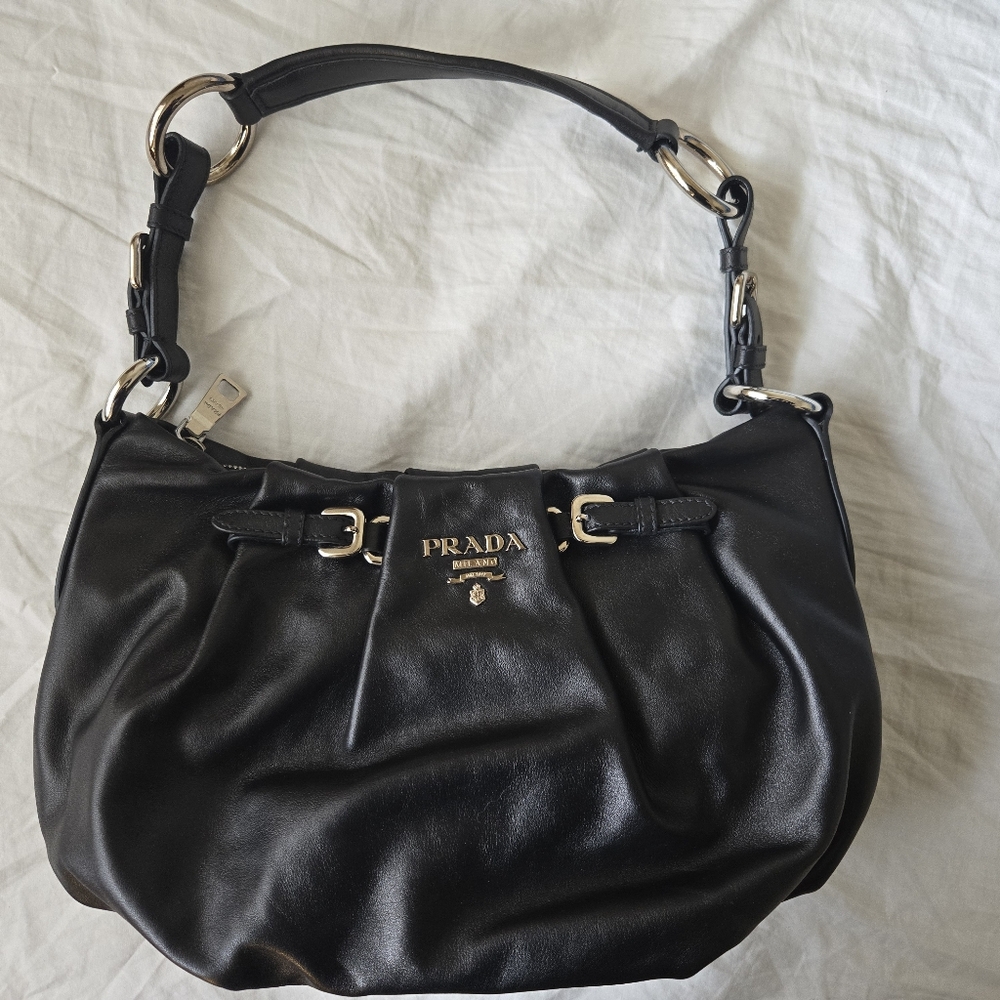 Prada Black Leather Hobo Bag
